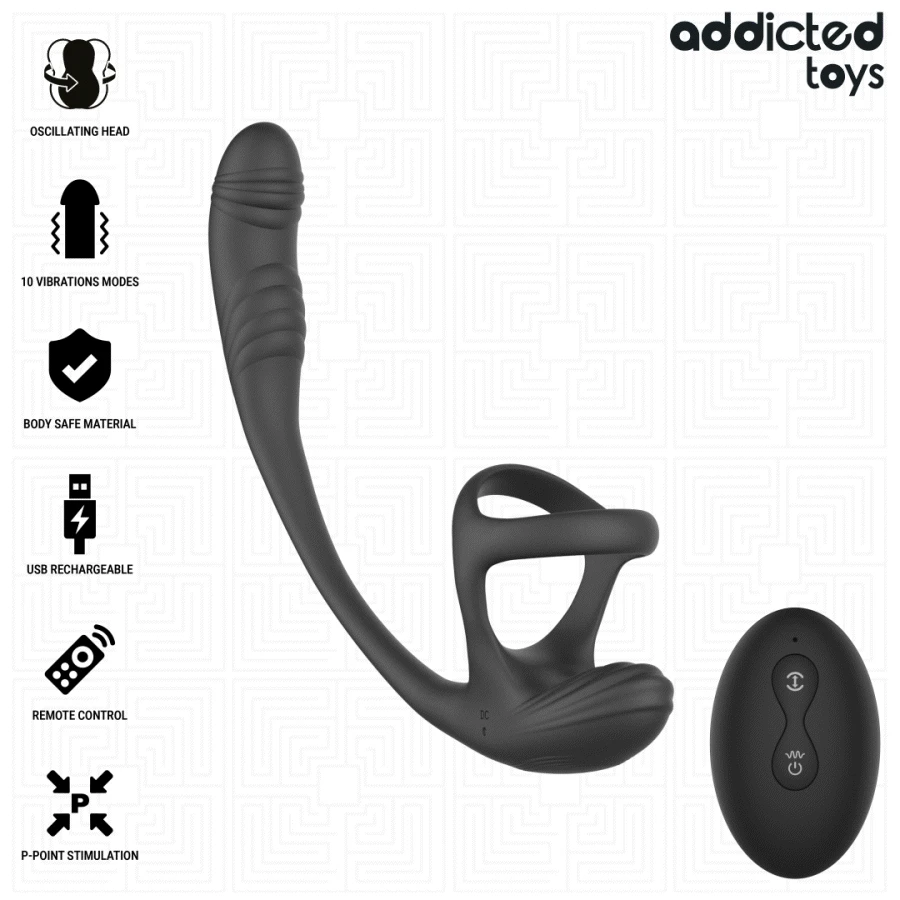 ADDICTED TOYS - PLUG ANALE CON VIBRAZIONE E OSCILLAZIONE A 360 E STIMOLATORE DEI TESTICOLI